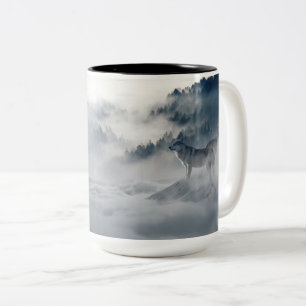 Taza Bicolor Lobos en un paisaje invernal
