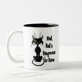 Taza Bicolor Loco, malo y peligroso de saber, gato negro