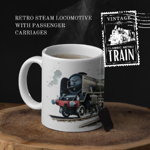 Taza Bicolor Locomotora De Vapor Retro Con Transporte De Pasaje