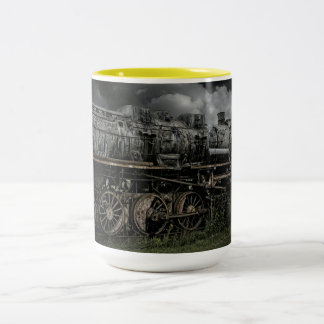 Taza Bicolor locomotora de vapor tren ferrocarril vía férrea