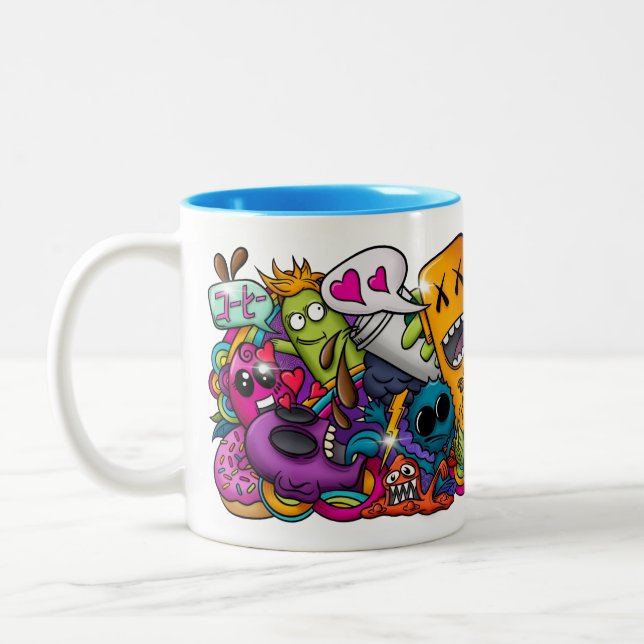 Taza Bicolor Locos Personalizados de Doodle Coffee Mug (Izquierda)