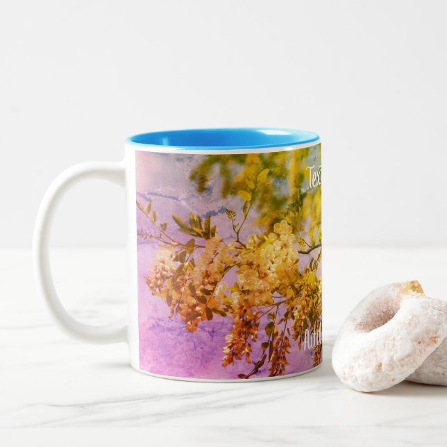 Taza Bicolor Locust Blossoms Arte Floral Personalizado (Con donut)