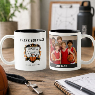 Taza Bicolor Logo de foto de equipo de baloncesto Gracias entre