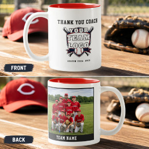 Taza Bicolor Logo de foto de equipo de béisbol Gracias entrenad