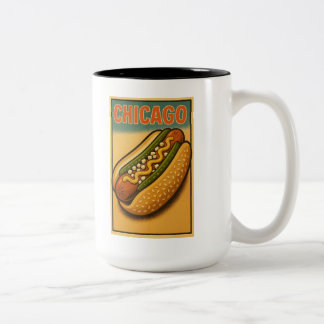 Taza Bicolor Logo de Retro Chicago Hot Dog