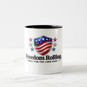 Taza Bicolor Logotipo de escudo patriótico rodante de la libert