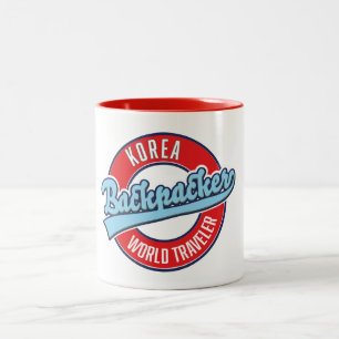 Taza Bicolor Logotipo de mochilero viajero mundial Perú. Café d