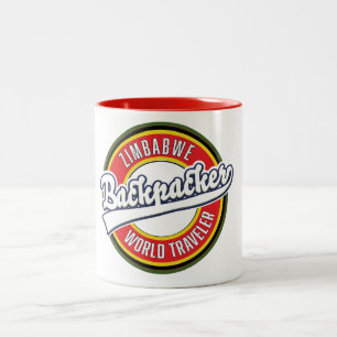 Taza Bicolor logotipo de mochilero viajero mundial Zimbabwe.