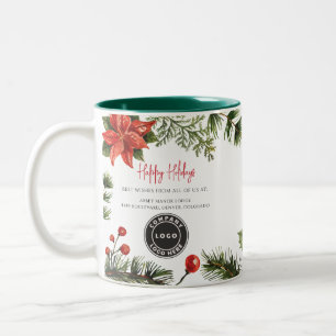 Taza Bicolor Logotipo de negocio de felices fiestas Empleados N