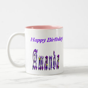 Taza Bicolor Logotipo de nombre de los Chicas de Amanda floral,