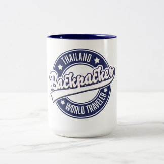 Taza Bicolor logotipo de Thailand Backpacker World Traveler