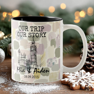 Taza Bicolor London skyline with pastel brushstroke background