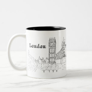 Taza Bicolor Londres Big Ben Vacation Dibujo Viaje de Arte Vaca