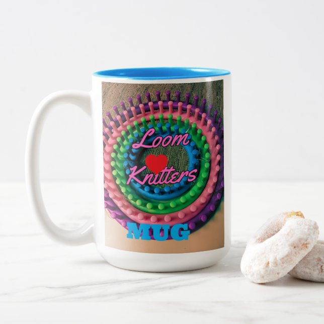 Taza Bicolor Loom Knitters (Con donut)