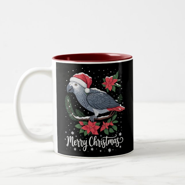 Taza Bicolor Loro gris africano de Navidad  (Izquierda)