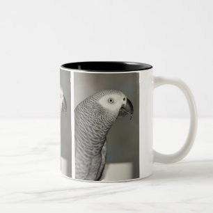 Taza Bicolor Loro majestuoso del gris africano