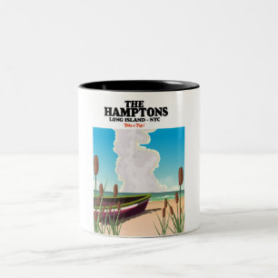 Taza Bicolor Los Hamptons isla larga NYC, cartel de viaje.