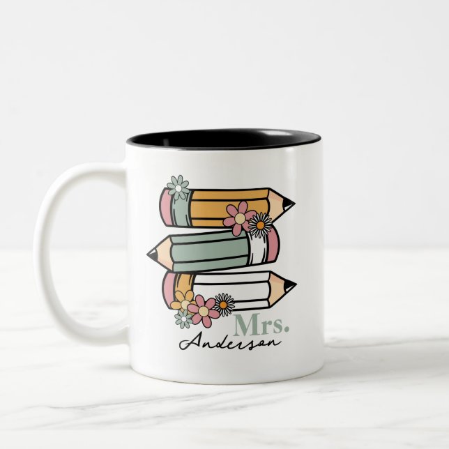 Taza Bicolor Los lápices de profesor retro personalizados (Izquierda)