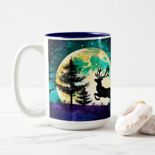 Taza Bicolor Los renos saltan luna llena en el camino