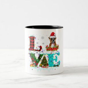 Taza Bicolor Love Dog Christmas Tree Ligher Boxer Santa Lover