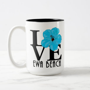 Taza Bicolor LOVE Ewa Beach Blue Hibiscus 15oz