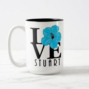 Taza Bicolor LOVE Stuart Florida Blue Hibiscus 15oz