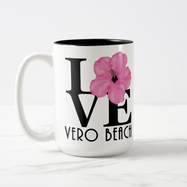 Taza Bicolor LOVE Vero Beach Pink Hibiscus 15oz (Izquierda)