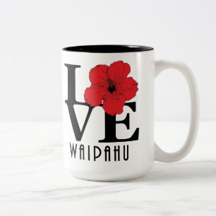 Taza Bicolor LOVE Waipahu Hawaii Red Hibiscus 15oz