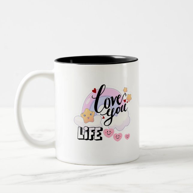 Taza Bicolor Love you life sticker  (Izquierda)