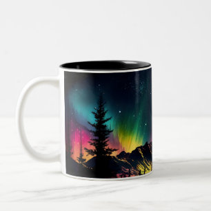 Taza Bicolor Luces boreales sobre las cuencas de montaña