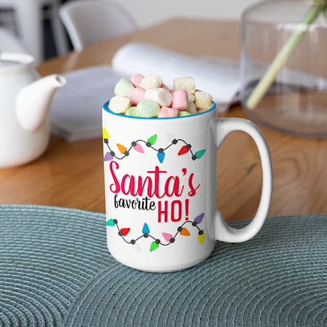 Taza Bicolor Luces de cadena divertidas de Papá Noel para Navid (Subido por el creador)