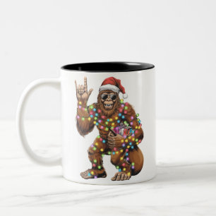 Taza Bicolor Luces de Navidad de Santa Bigfoot Rock Divertido 