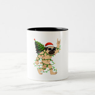 Taza Bicolor Luces divertidas de Navidad de Pug en árbol – Navi