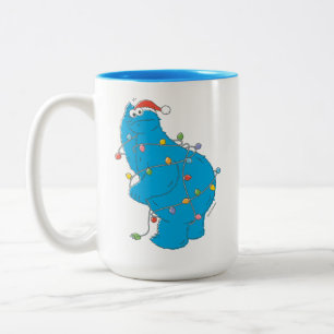 Taza Bicolor Luces Navideñas Vintage de Cookie Monster