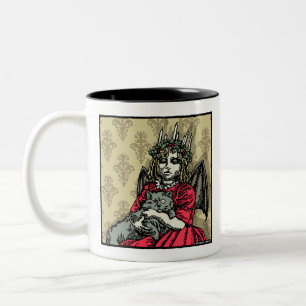 Taza Bicolor Lucía y gato rojos - Surreal de vacaciones de Góti