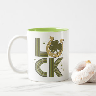 Taza Bicolor Luck Shamrock Horseshoe St Patrick's Day Irish