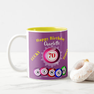 Taza Bicolor Lucky Number Bingo Tema Cumpleaños Café de dos t