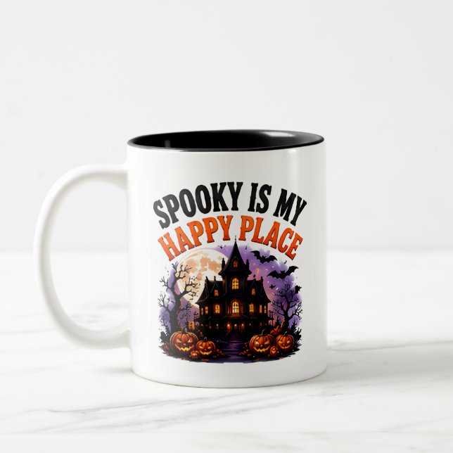 Taza Bicolor 🎃 Lugar Feliz de Halloween Fantasma 👻 (Izquierda)