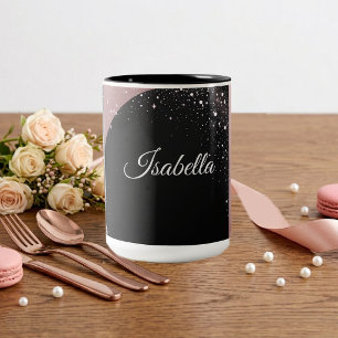 Taza Bicolor Lujo de Brillo Rosa Rubor Vintage Noche Parisina