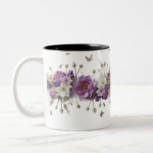 Taza Bicolor Lujo Mariposa Botánica Dos Tonos Blanco Púrpura