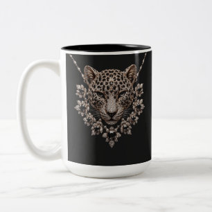 Taza Bicolor Lujo Negro & Leopardo Floral Diamante Dorado