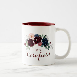 Taza Bicolor Lujoso Boho Colorful Floral Mrs Newlyw Bride