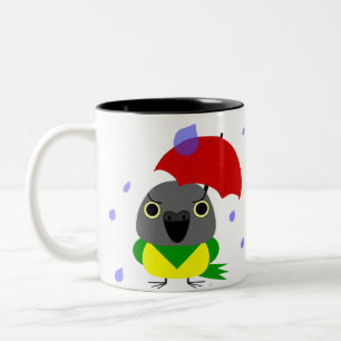 Taza Bicolor Lulu, el loro de Senegal, pegado en la lluvia