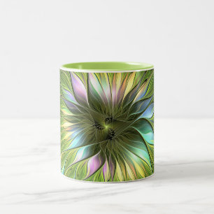 Taza Bicolor Luminoso colorido Fantasía Flor Fractal Art