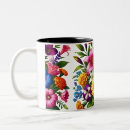 Taza Bicolor Luminoso Jardín de flores de Zinnias y Cosmos - Al