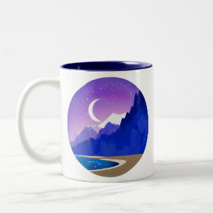 Taza Bicolor Luna Crescent, Lago y Montañas en Violeta y Azul