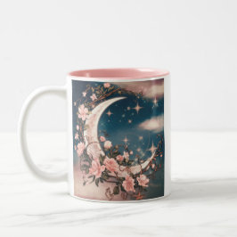 Taza Bicolor Luna rosa rosa romántica con flores