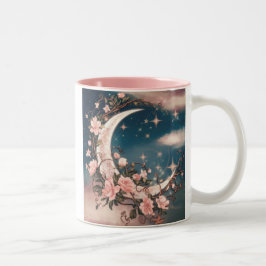 Taza Bicolor Luna rosa rosa romántica con flores