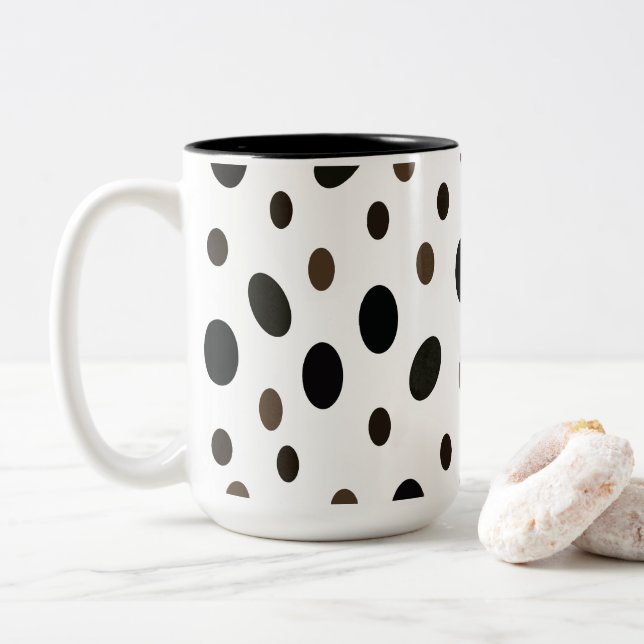 Taza Bicolor Lunares Negros Marrones (Con donut)
