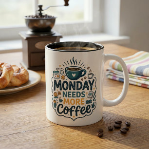 Taza Bicolor Lunes Necesita Más Café Divertido Trabajo Oficina 